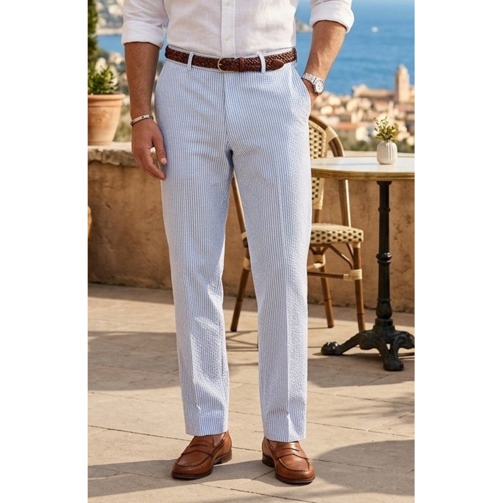 Vineyard Vines Seersucker Striped Chino Pants Men's 35 Blue White Cotton Preppy